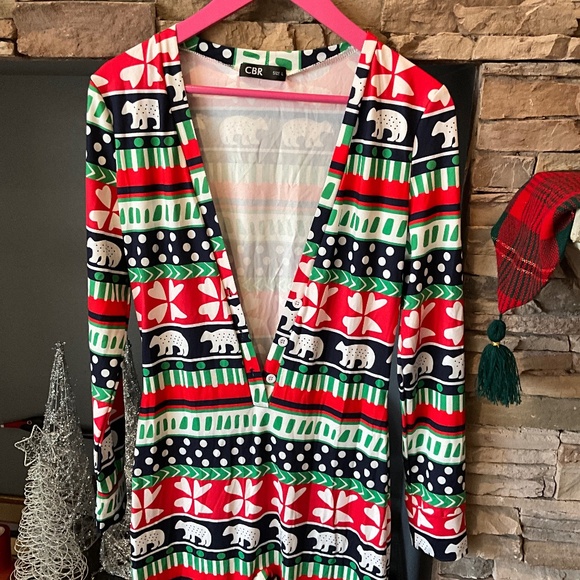 Christmas in July Party Flap Onesie Hallmark Bear Soft Cozy Holiday Red White L - Picture 1 of 7